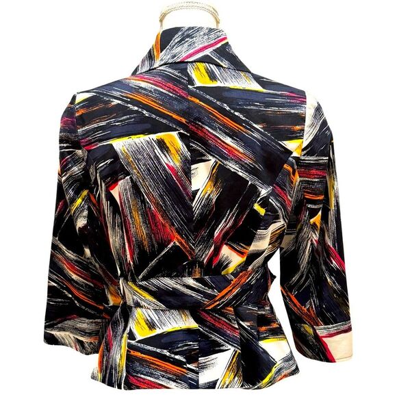 NWOT Adrienne Vittadini Brushstroke Print Belted Blazer. Size 8 Petite - Picture 3 of 10